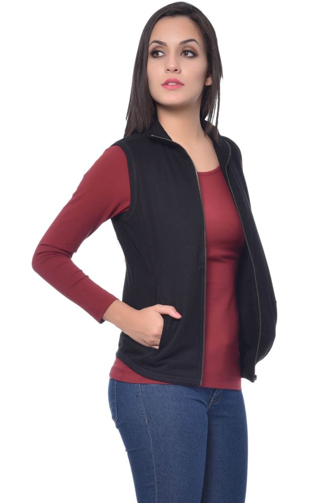 Picture of Frenchtrendz Poly Viscose Spandex Black Sleeveless Jacket