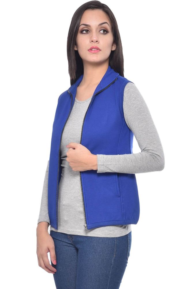Picture of Frenchtrendz Poly Viscose Spandex Ink Blue Sleeveless Jacket