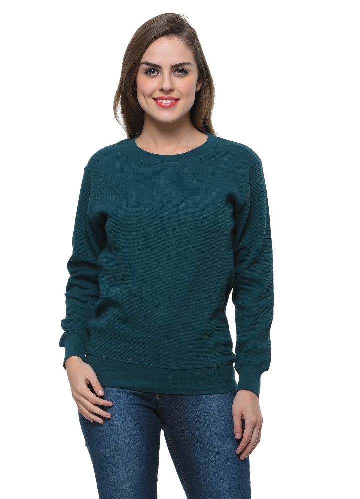Picture of Frenchtrendz Cotton Teal Round Neck Full Sleeve Sweatshirt