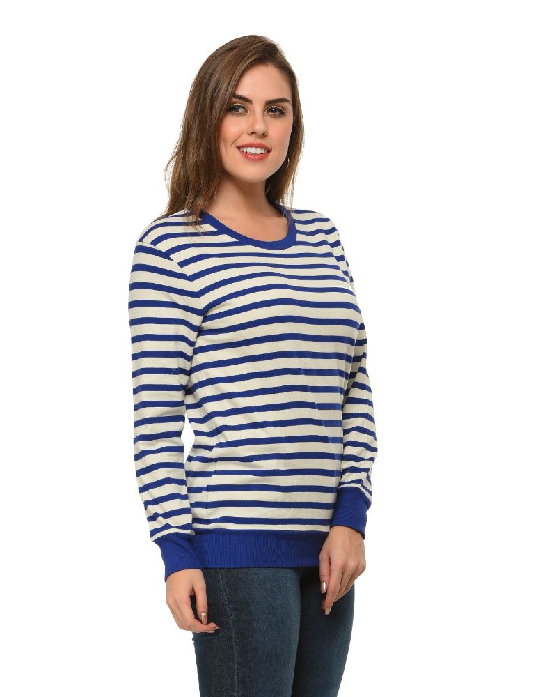 Picture of Frenchtrendz Cotton Ink Blue White Round Neck Full Sleeve Sweatshirt