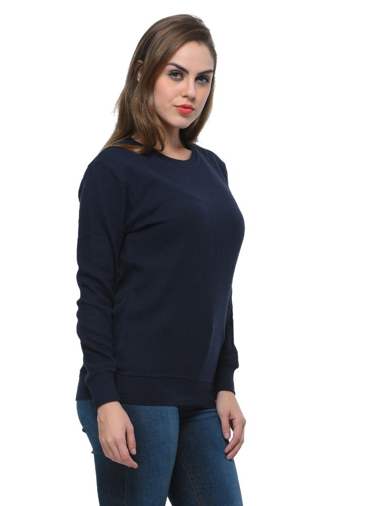 Picture of Frenchtrendz Cotton Fleece Navy Round Neck Full Sleeve Sweatshirt