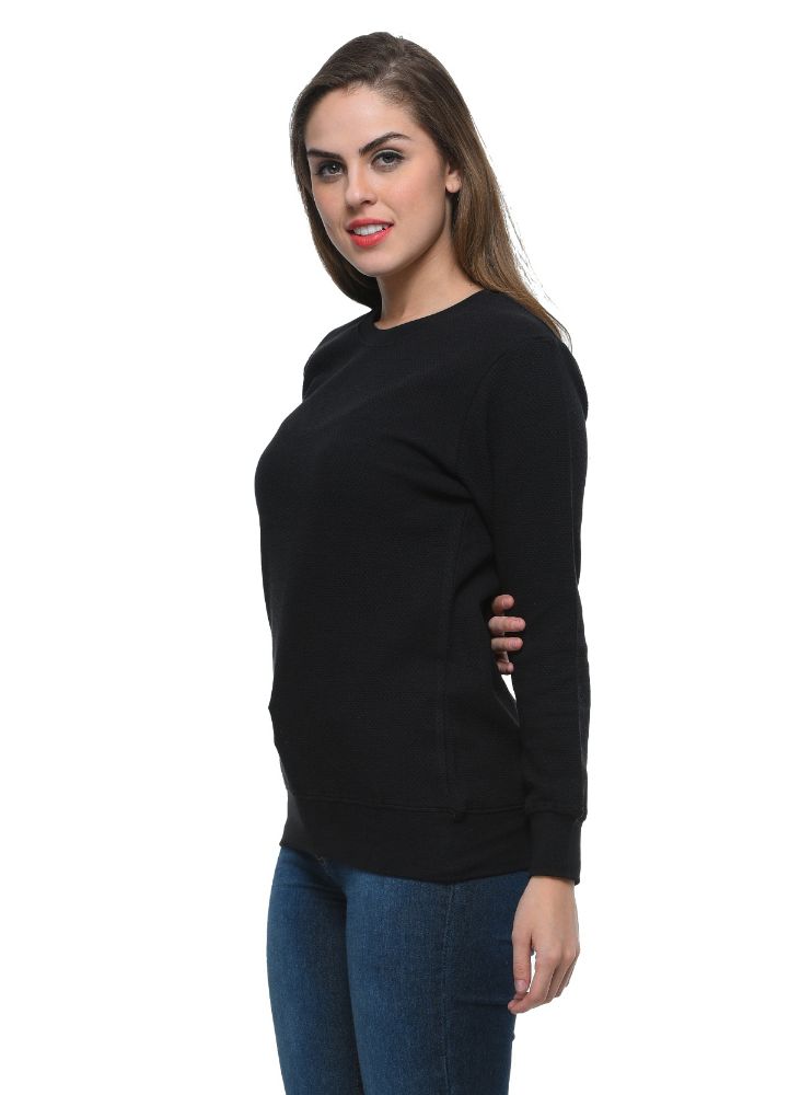 Picture of Frenchtrendz Cotton Fleece Black Round Neck Full Sleeve Sweatshirt