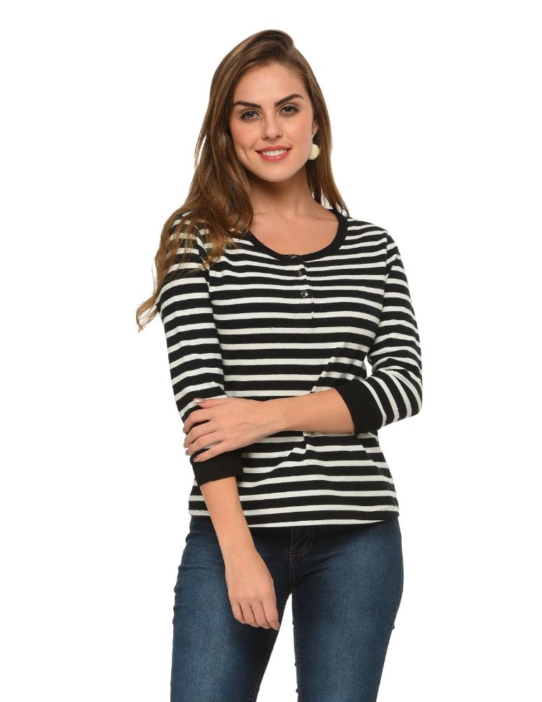 Picture of Frenchtrendz Women's Cotton Black White top
