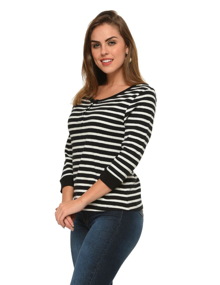 Picture of Frenchtrendz Women's Cotton Black White top