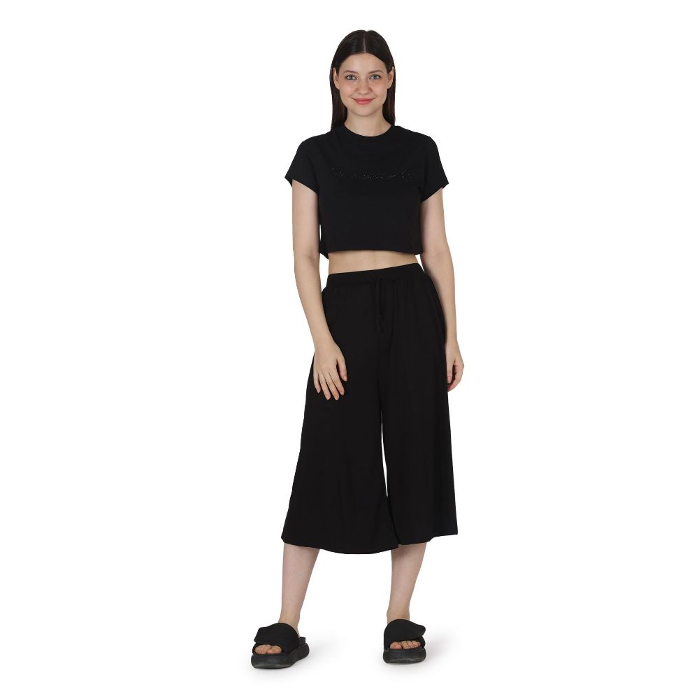 Picture of Frenchtrendz Poly Viscose Black Short Palazzos