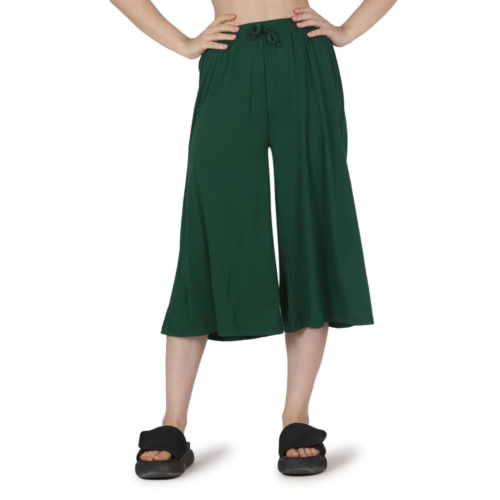 Picture of Frenchtrendz Poly Viscose Dark Green Short Palazzos