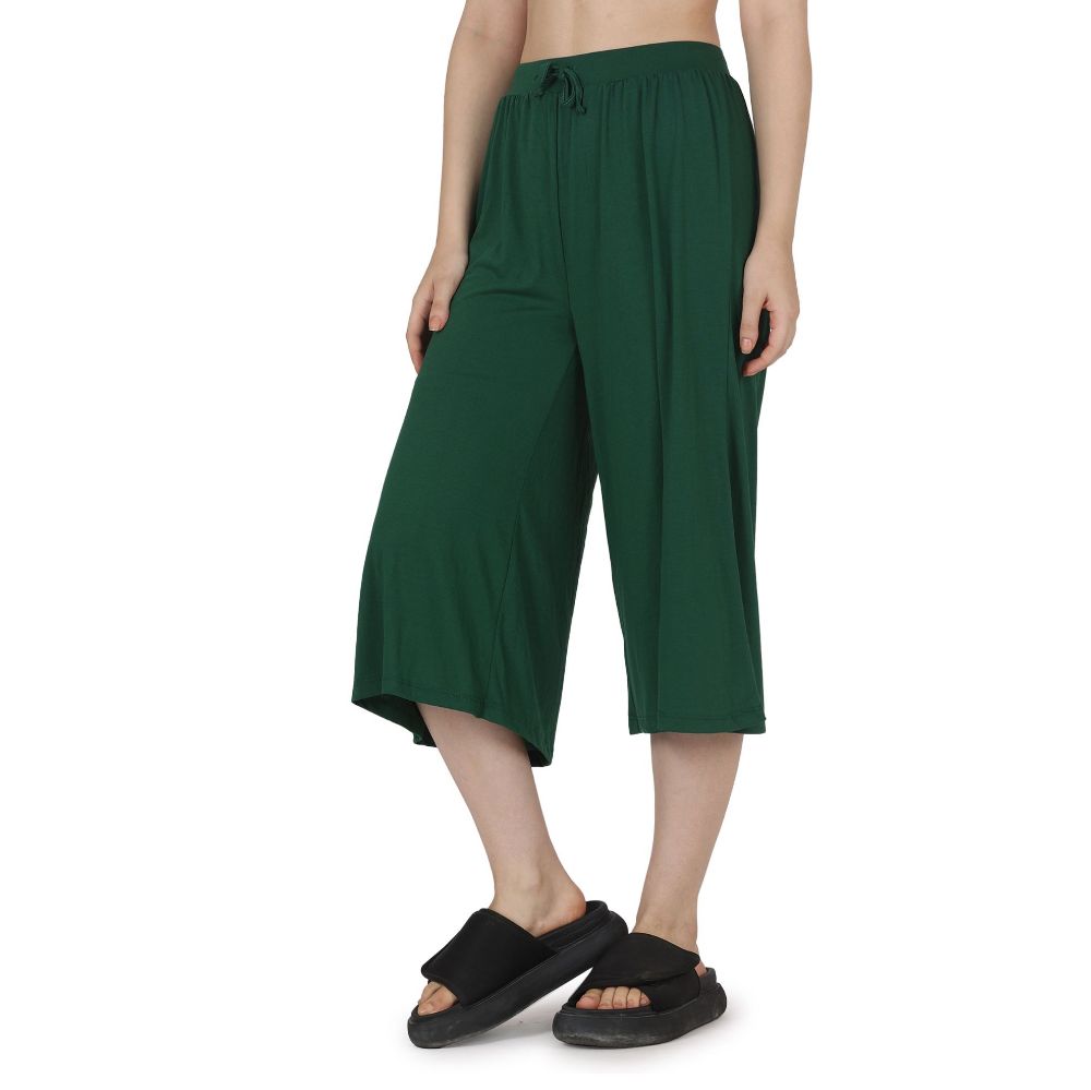 Picture of Frenchtrendz Poly Viscose Dark Green Short Palazzos