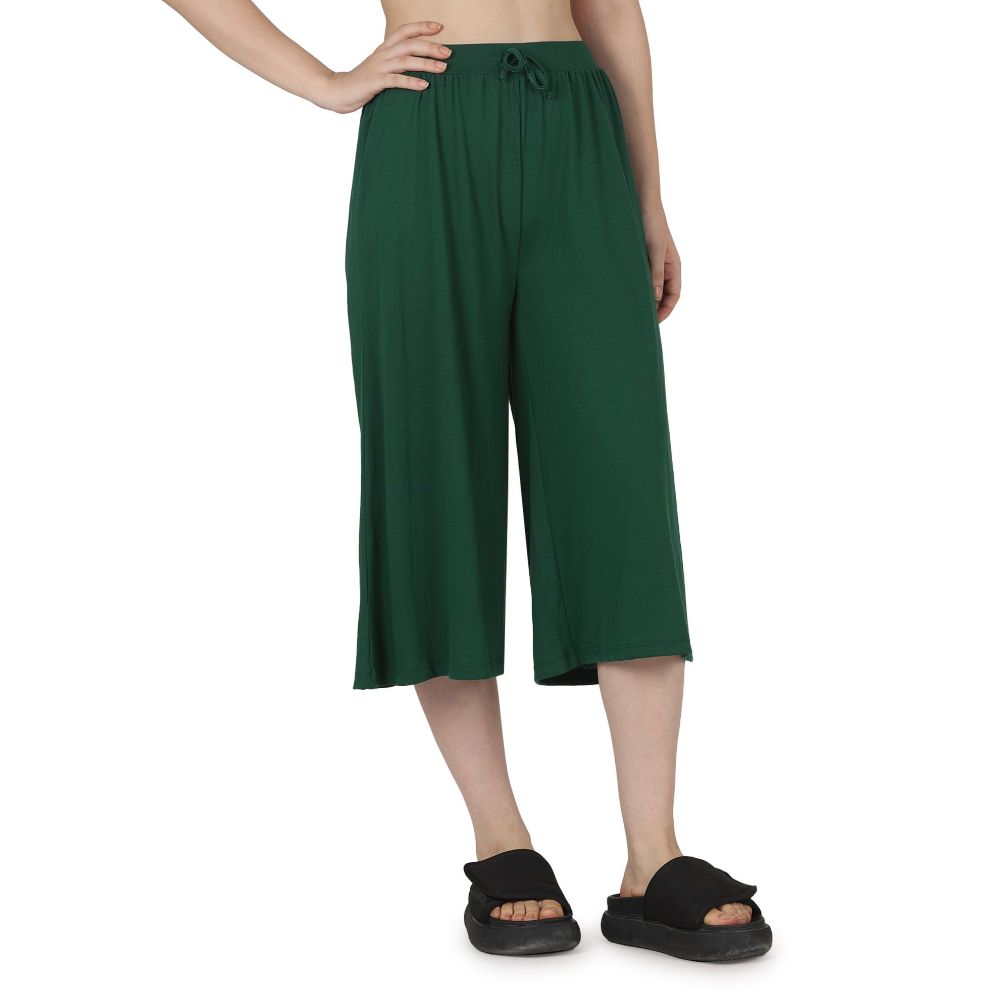 Picture of Frenchtrendz Poly Viscose Dark Green Short Palazzos