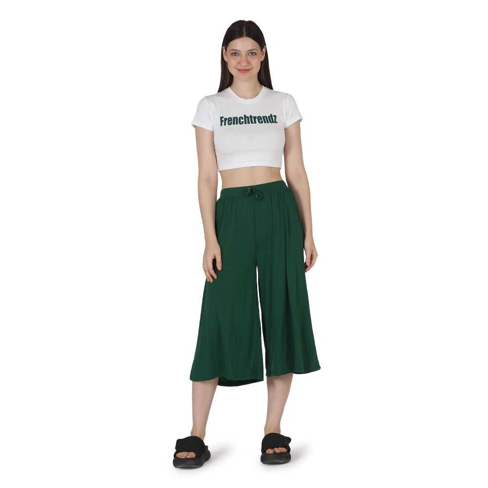 Picture of Frenchtrendz Poly Viscose Dark Green Short Palazzos