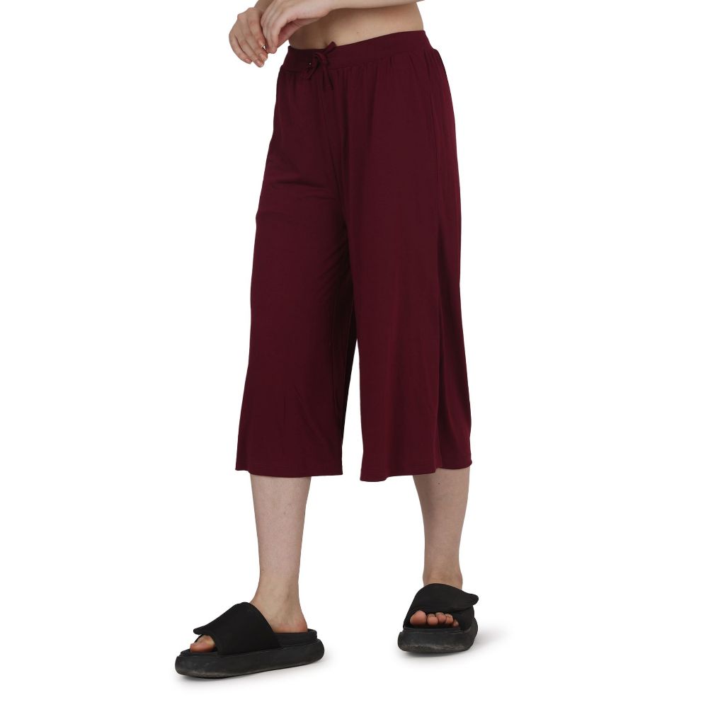 Picture of Frenchtrendz Poly Viscose Dark Maroon Short Palazzos