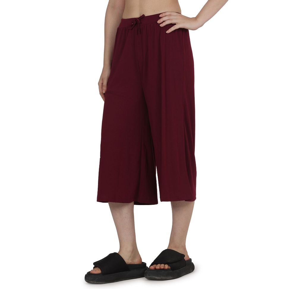 Picture of Frenchtrendz Poly Viscose Dark Maroon Short Palazzos