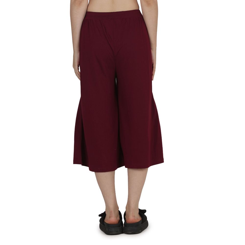 Picture of Frenchtrendz Poly Viscose Dark Maroon Short Palazzos