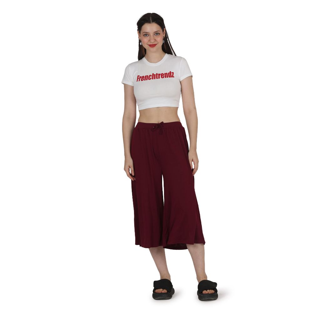 Picture of Frenchtrendz Poly Viscose Dark Maroon Short Palazzos