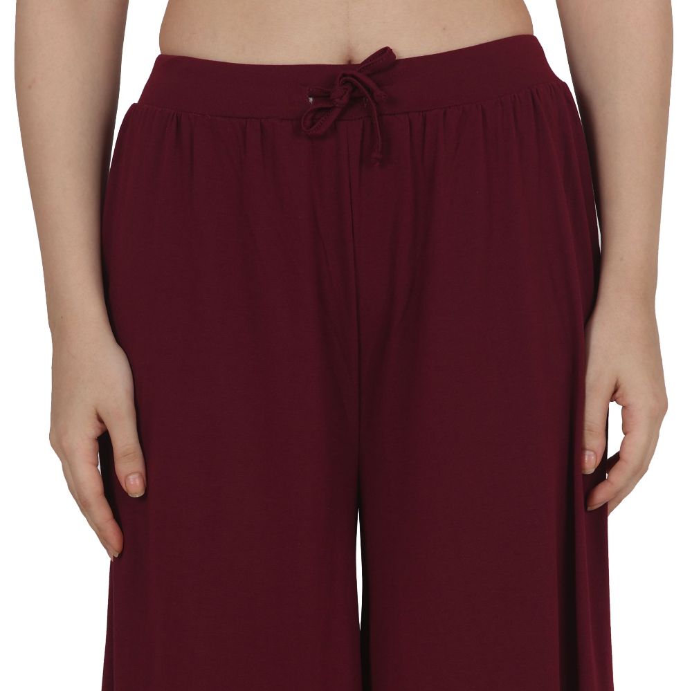 Picture of Frenchtrendz Poly Viscose Dark Maroon Short Palazzos