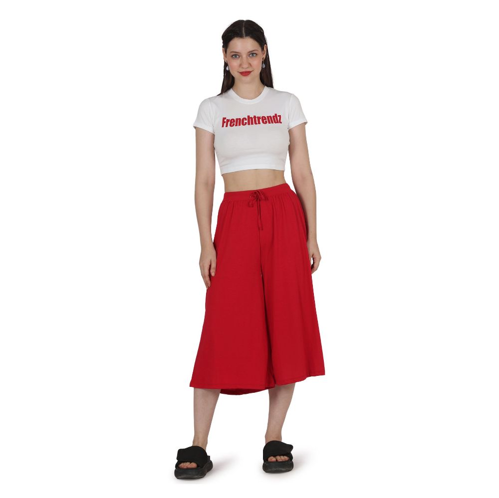 Picture of Frenchtrendz Poly Viscose Maroon Short Palazzos