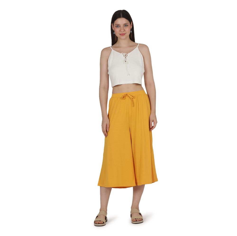 Picture of Frenchtrendz Poly Viscose Mustard Short Palazzos