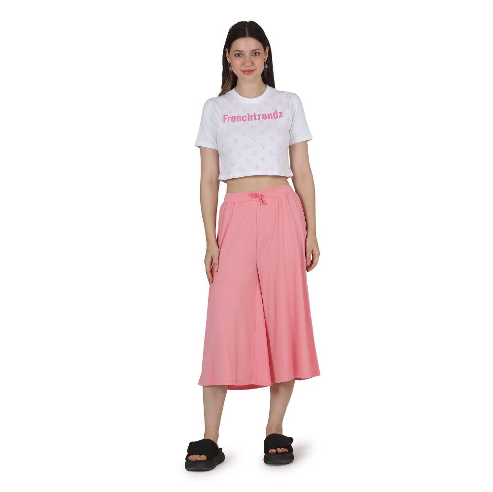 Picture of Frenchtrendz Poly Viscose Light Pink Short Palazzos