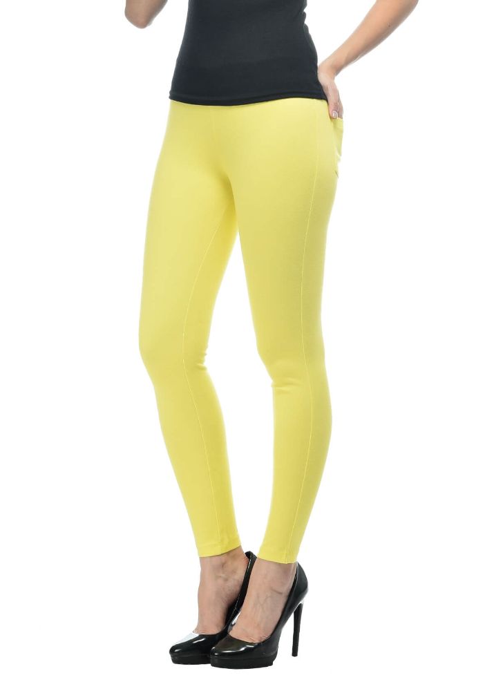 Picture of Frenchtrendz Cotton Modal Spandex Yellow Solid Look Jeggings