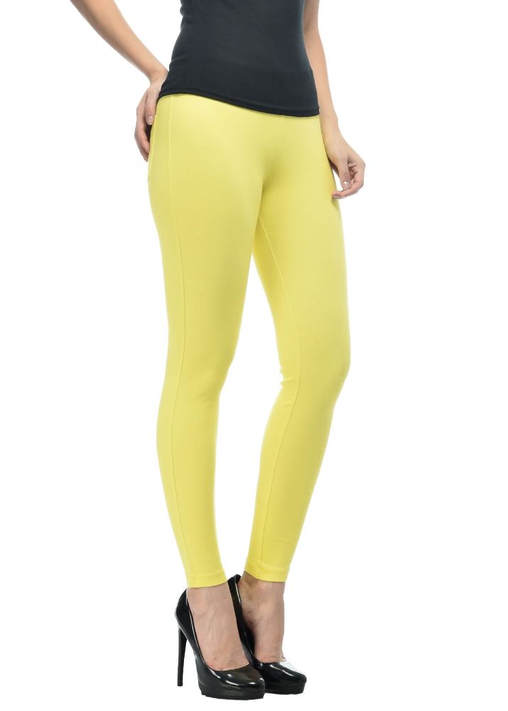 Picture of Frenchtrendz Cotton Modal Spandex Yellow Solid Look Jeggings