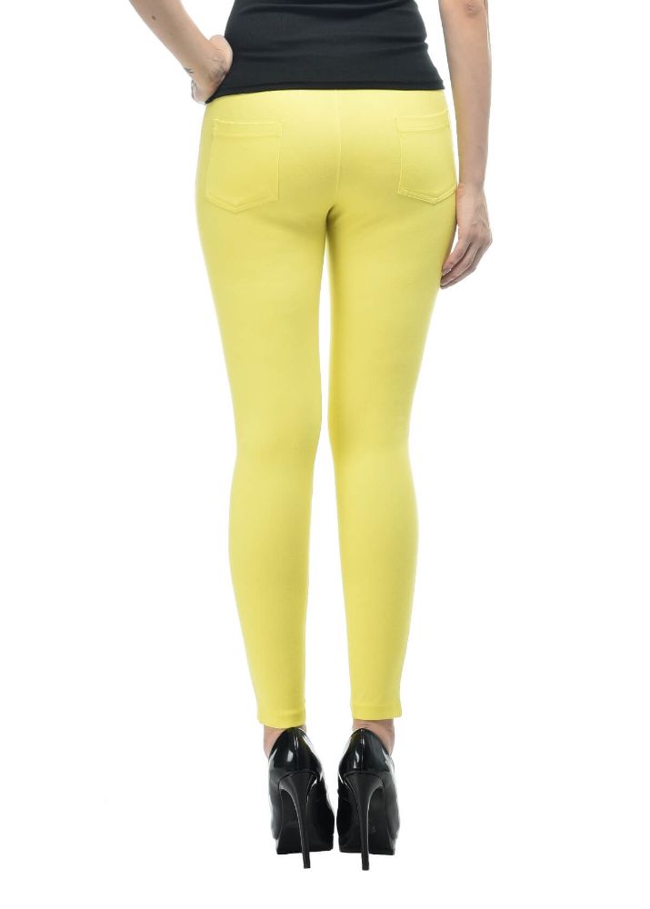 Picture of Frenchtrendz Cotton Modal Spandex Yellow Solid Look Jeggings
