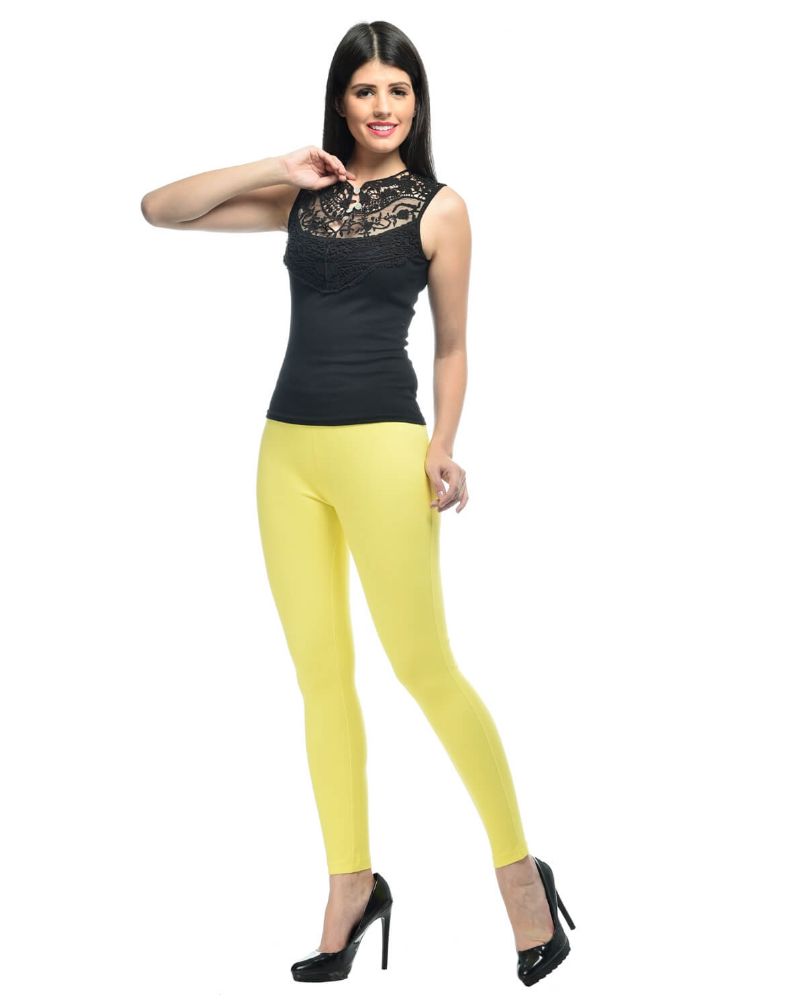 Picture of Frenchtrendz Cotton Modal Spandex Yellow Solid Look Jeggings