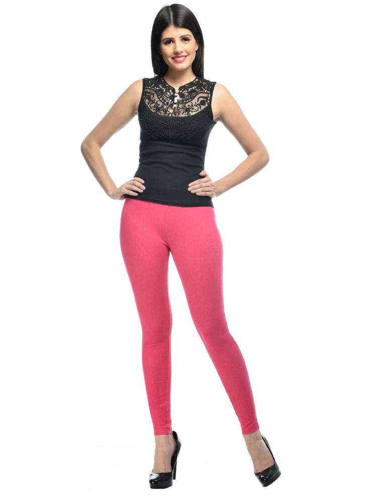 Picture of Frenchtrendz Cotton Modal Spandex Pink With Back Pocket Jeggings