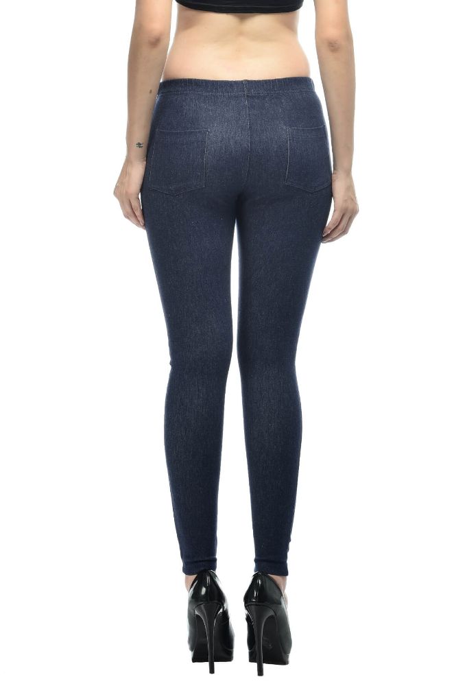 Picture of Frenchtrendz Cotton Modal Spandex Indigo Blue Solid Look Jeggings