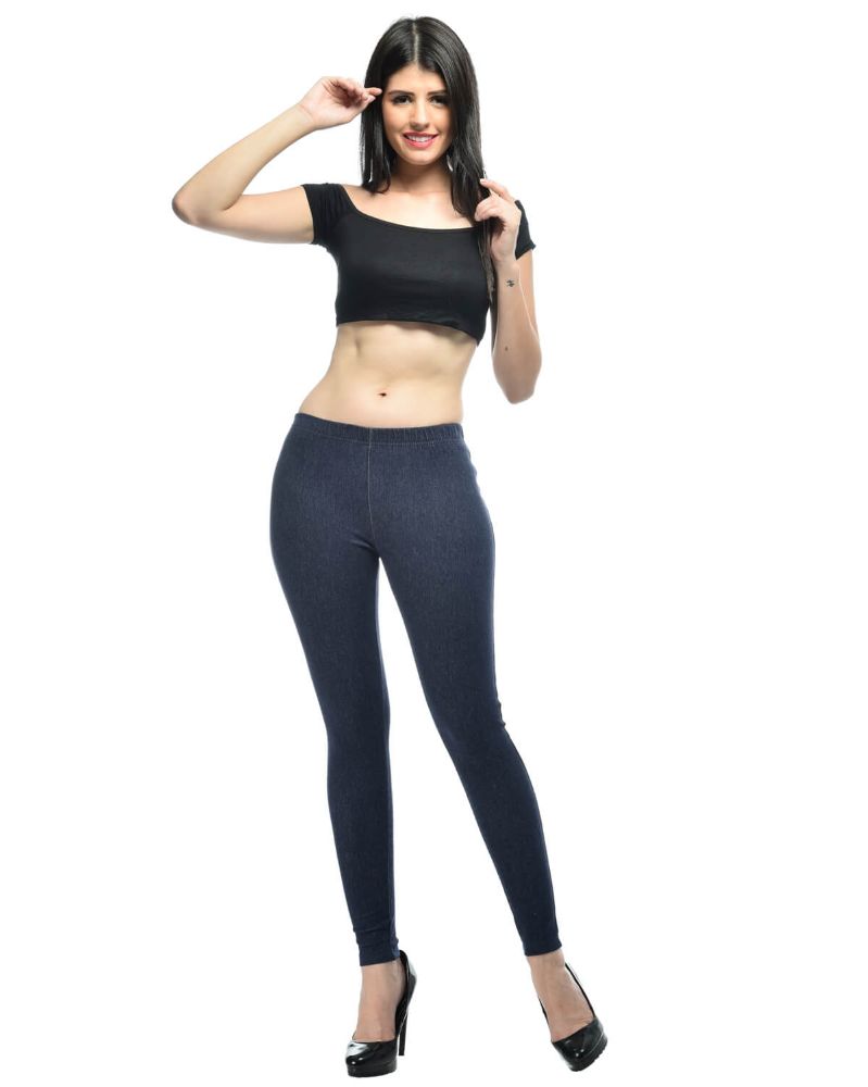 Picture of Frenchtrendz Cotton Modal Spandex Indigo Blue Solid Look Jeggings