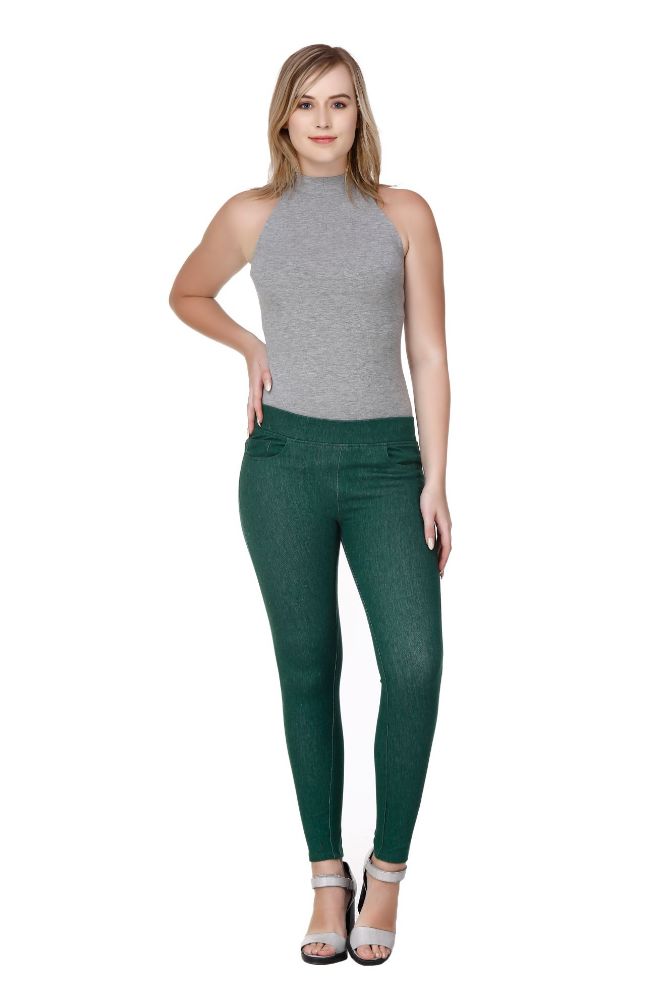 Picture of Frenchtrendz Cotton Viscose Spandex Dark Green Jeggings