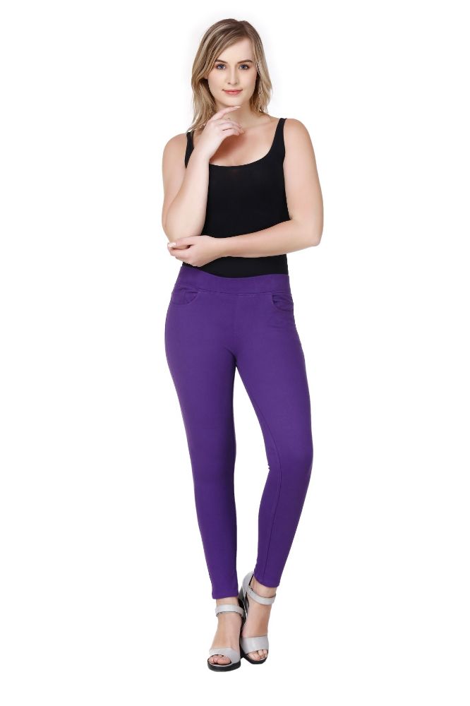 Picture of Frenchtrendz Cotton Viscose Spandex Purple Jeggings