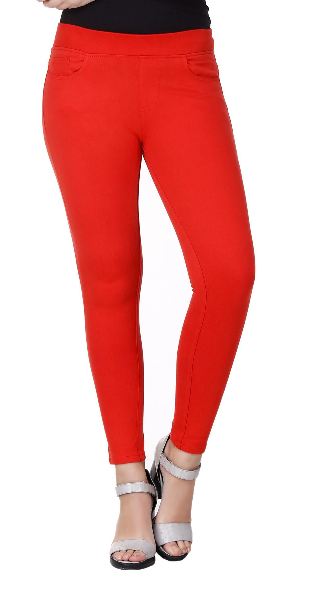 Frenchtrendz Cotton Viscose Spandex Red Jeggings