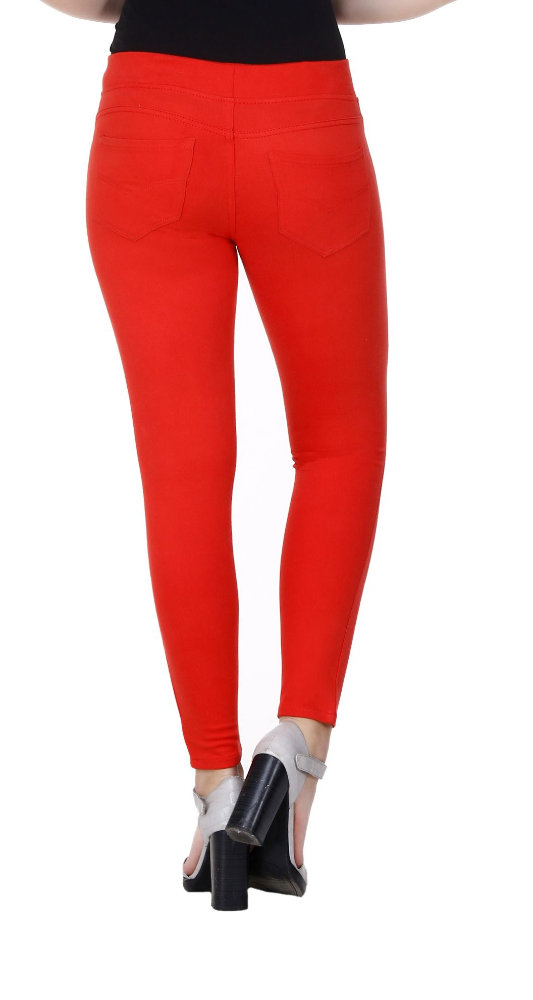 Frenchtrendz  Buy Frenchtrendz Cotton Viscose Spandex Red Jeggings Online