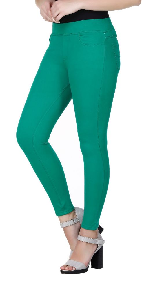 Picture of Frenchtrendz Cotton Viscose Spandex Green Jeggings