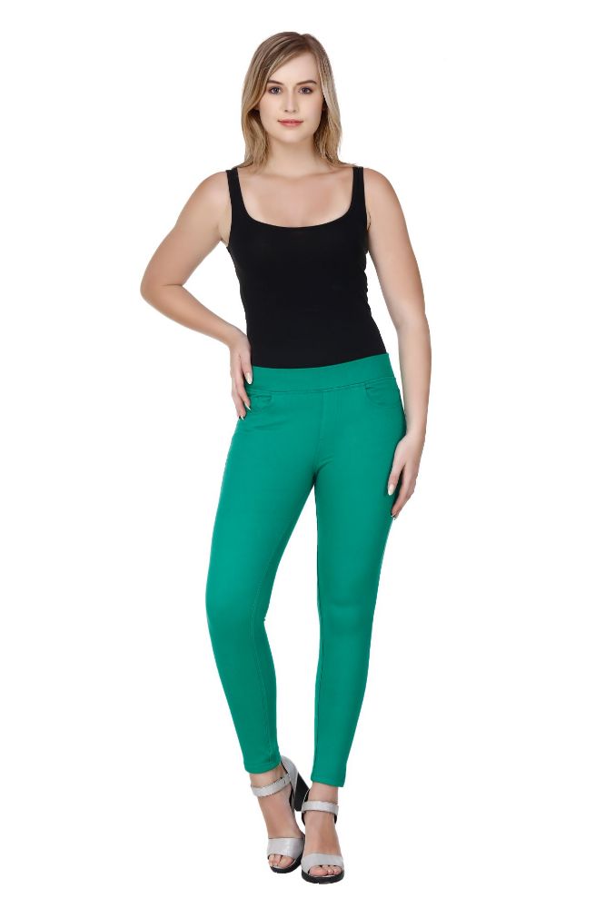 Picture of Frenchtrendz Cotton Viscose Spandex Green Jeggings