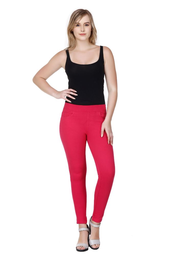 Picture of Frenchtrendz Cotton Viscose Spandex Pink Jeggings