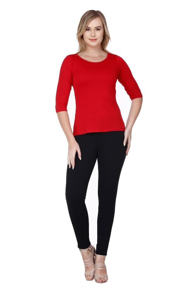 Picture of Frenchtrendz Viscose Red Bateu Neck 3/4 Sleeve Top