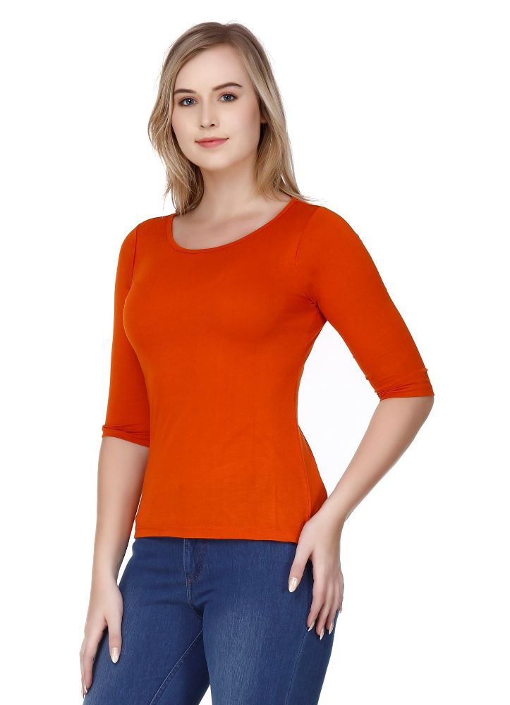 Picture of Frenchtrendz Viscose Rust Bateu Neck 3/4 Sleeve Top