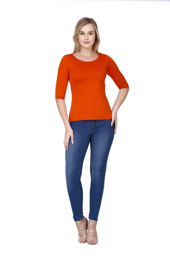 Picture of Frenchtrendz Viscose Rust Bateu Neck 3/4 Sleeve Top