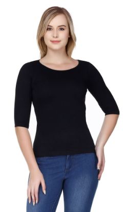 Picture of Frenchtrendz Viscose Black Bateu Neck 3/4 Sleeve Top
