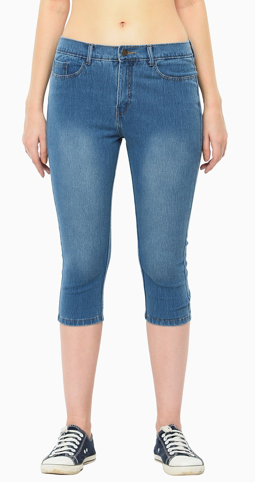 Frenchtrendz  Buy Frenchtrendz Cotton Viscose Spandex Indigo Wash Jeans  Capri Online