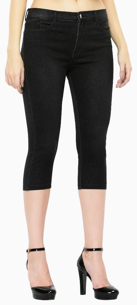 Picture of Frenchtrendz Cotton Viscose Spandex Black Wash Jeans Capri