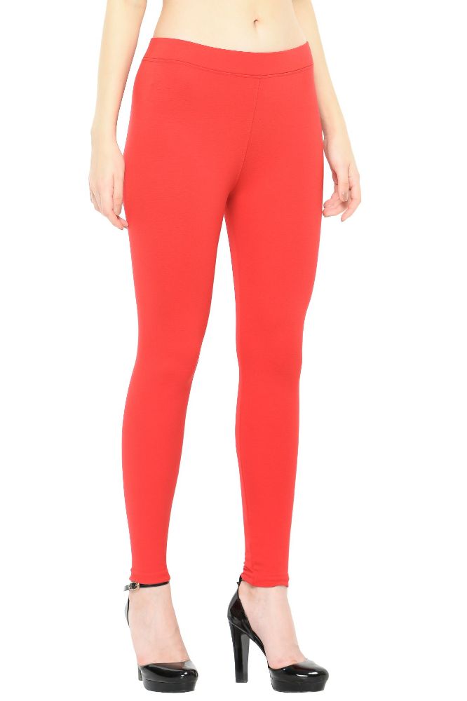 Picture of Frenchtrendz modal Poly Spandex Red Flat Belt Without Pocket Jegging