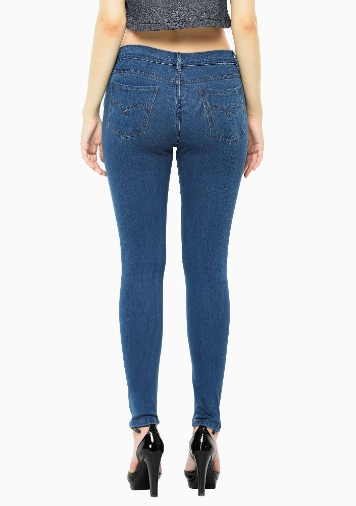 Picture of Frenchtrendz Cotton Viscose Spandex Blue Jeans With Zip & Button