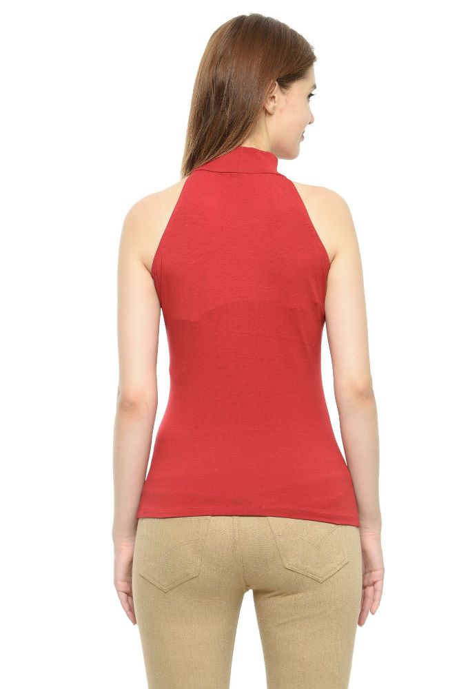 Picture of Frenchtrendz Cotton Spandex Light Maroon Halter Neck Sleeveless Top