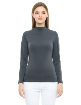 Picture of Frenchtrendz Cotton Spandex Slate Mock Neck Full Sleeve Tops