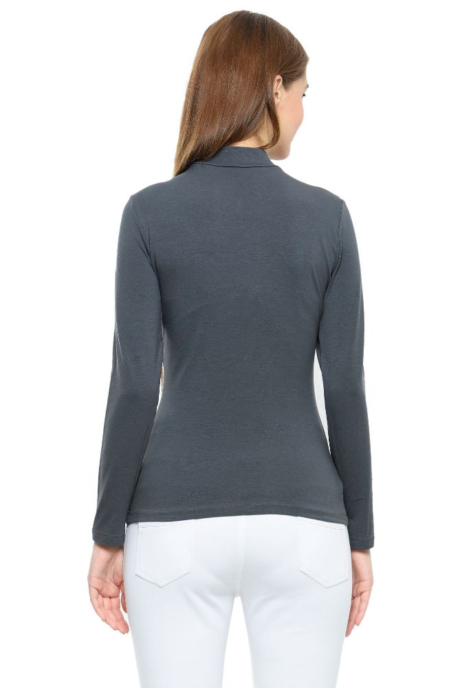 Picture of Frenchtrendz Cotton Spandex Slate Mock Neck Full Sleeve Tops