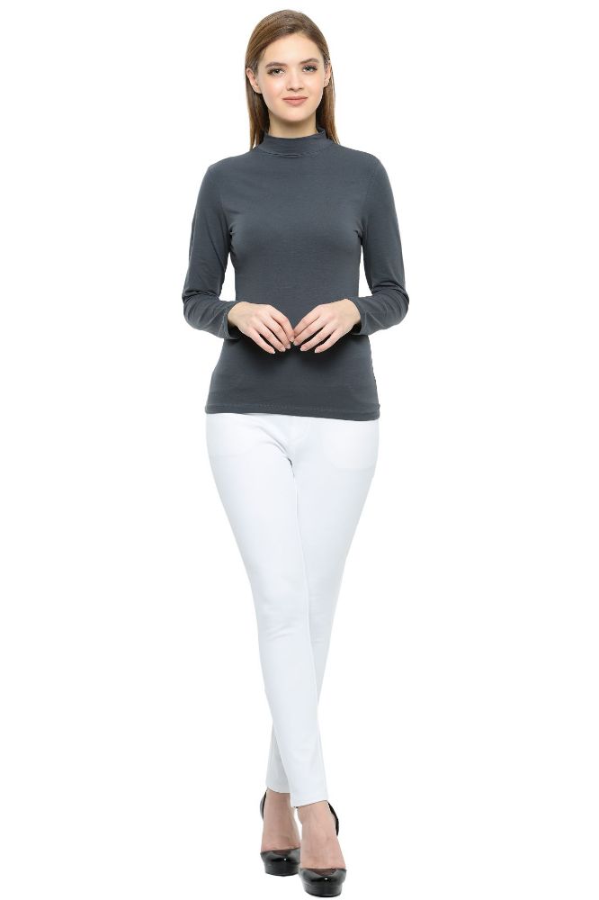 Picture of Frenchtrendz Cotton Spandex Slate Mock Neck Full Sleeve Tops