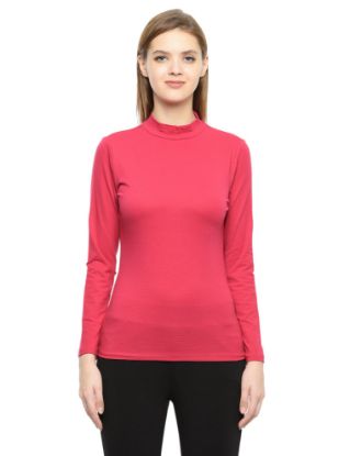 Picture of Frenchtrendz Cotton Spandex Fuchsia Pink Mock Neck Full Sleeve Tops