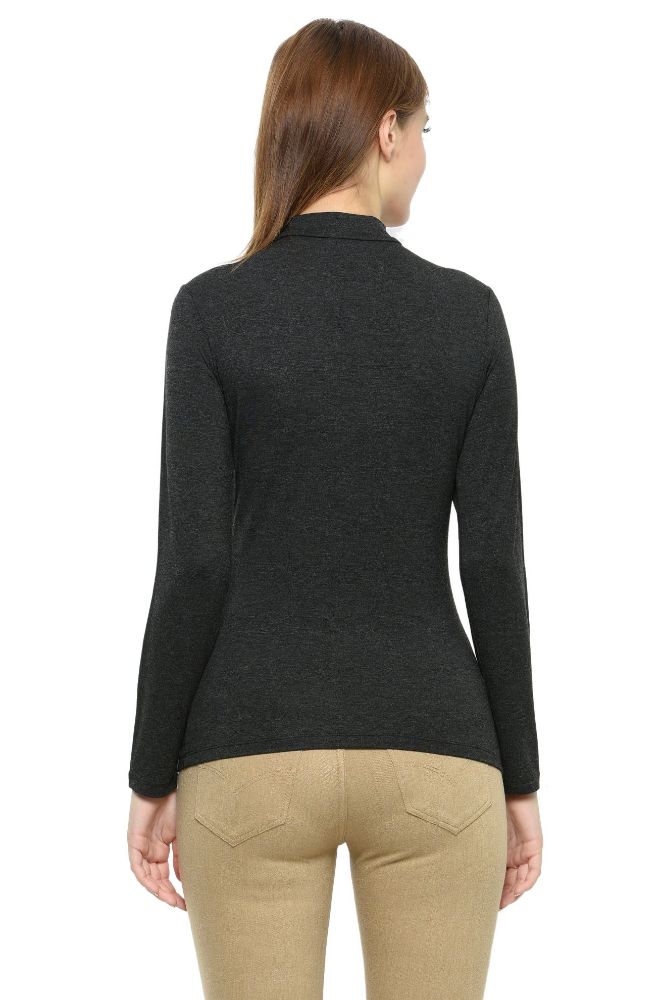 Picture of Frenchtrendz Cotton Spandex Charcoal Grey Mock Neck Full Sleeve Tops