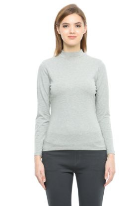 Picture of Frenchtrendz Cotton Spandex Light Grey Mock Neck Full Sleeve Tops